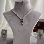 Emerald and American Diamonds Necklace Set with Calcutta Design