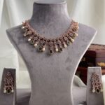 Rose Gold Polish Diamond Necklace with Color Stones.